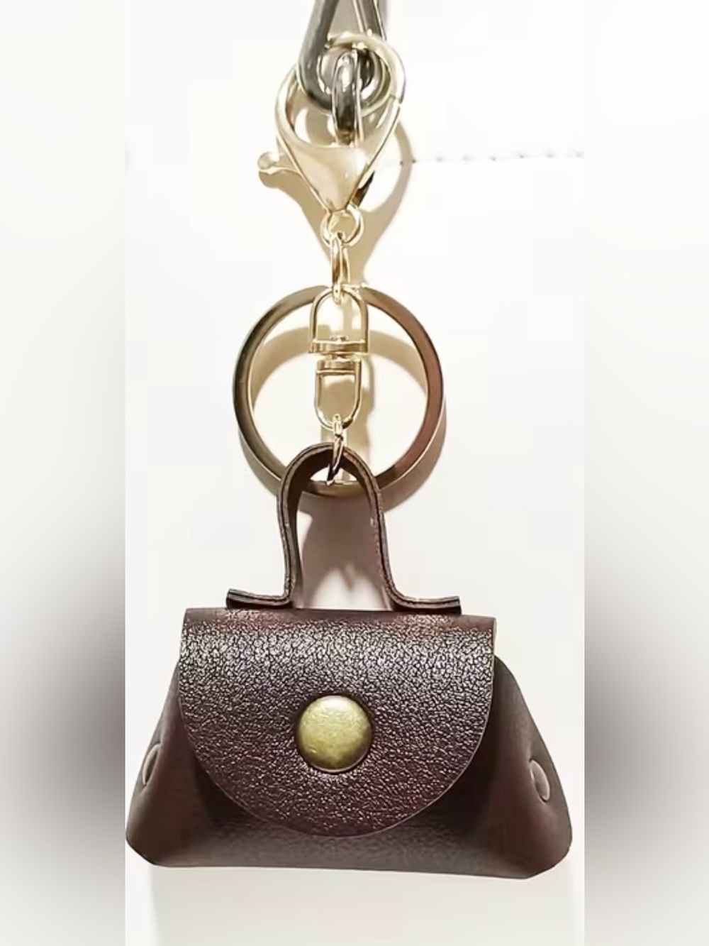 Leather Keychain Pouch in Dark Brown with Gold Hardware